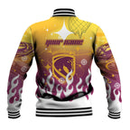 Personalized Brisbane Broncos Baseball Jacket Y2K Grunge Aesthetic With Cyber Flames and Starburst Graphics