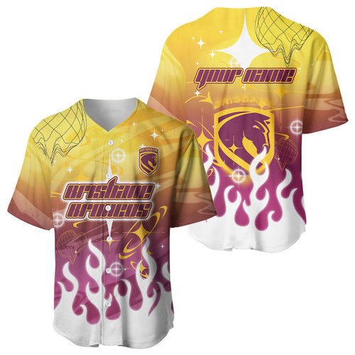 Personalized Brisbane Broncos Baseball Jersey Y2K Grunge Aesthetic With Cyber Flames and Starburst Graphics