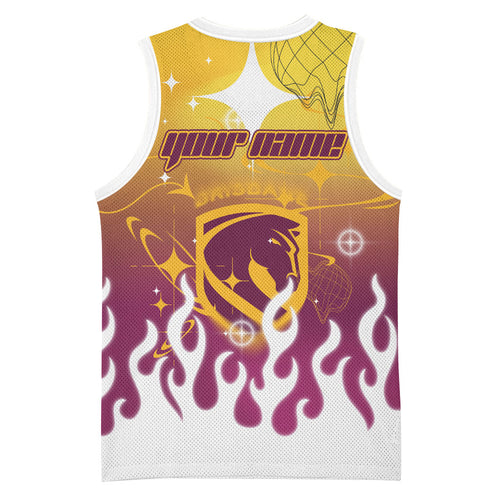 Personalized Brisbane Broncos Basketball Jersey Y2K Grunge Aesthetic With Cyber Flames and Starburst Graphics