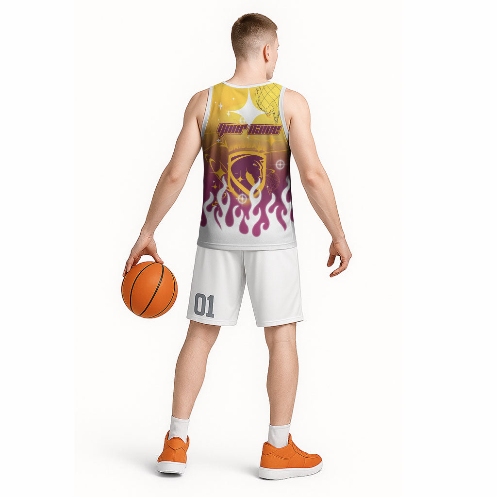 Personalized Brisbane Broncos Basketball Jersey Y2K Grunge Aesthetic With Cyber Flames and Starburst Graphics