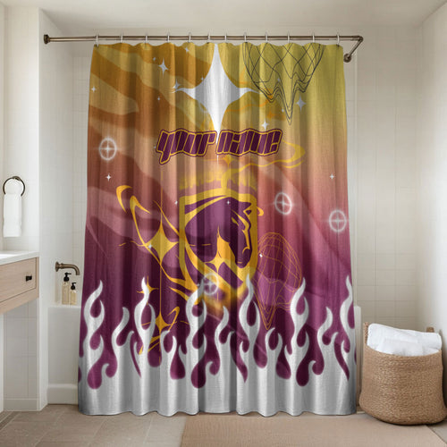 Personalized Brisbane Broncos Bathroom Set Y2K Grunge Aesthetic With Cyber Flames and Starburst Graphics