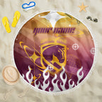 Personalized Brisbane Broncos Beach Blanket Y2K Grunge Aesthetic With Cyber Flames and Starburst Graphics