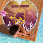 Personalized Brisbane Broncos Beach Blanket Y2K Grunge Aesthetic With Cyber Flames and Starburst Graphics
