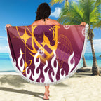Personalized Brisbane Broncos Beach Blanket Y2K Grunge Aesthetic With Cyber Flames and Starburst Graphics