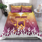 Personalized Brisbane Broncos Bedding Set Y2K Grunge Aesthetic With Cyber Flames and Starburst Graphics