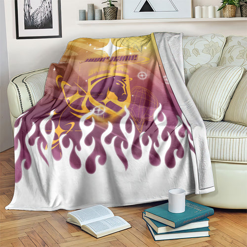 Personalized Brisbane Broncos Blanket Y2K Grunge Aesthetic With Cyber Flames and Starburst Graphics