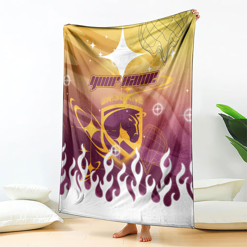 Personalized Brisbane Broncos Blanket Y2K Grunge Aesthetic With Cyber Flames and Starburst Graphics