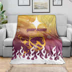 Personalized Brisbane Broncos Blanket Y2K Grunge Aesthetic With Cyber Flames and Starburst Graphics