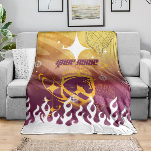 Personalized Brisbane Broncos Blanket Y2K Grunge Aesthetic With Cyber Flames and Starburst Graphics