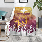 Personalized Brisbane Broncos Blanket Y2K Grunge Aesthetic With Cyber Flames and Starburst Graphics