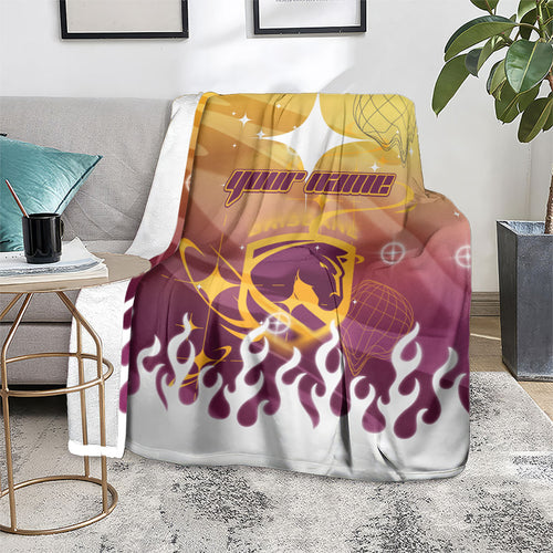 Personalized Brisbane Broncos Blanket Y2K Grunge Aesthetic With Cyber Flames and Starburst Graphics
