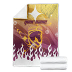 Personalized Brisbane Broncos Blanket Y2K Grunge Aesthetic With Cyber Flames and Starburst Graphics