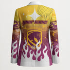 Personalized Brisbane Broncos Blazer Y2K Grunge Aesthetic With Cyber Flames and Starburst Graphics