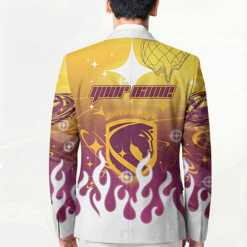 Personalized Brisbane Broncos Blazer Y2K Grunge Aesthetic With Cyber Flames and Starburst Graphics