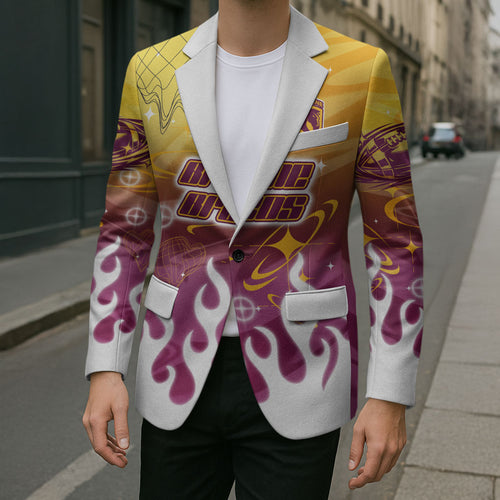 Personalized Brisbane Broncos Blazer Y2K Grunge Aesthetic With Cyber Flames and Starburst Graphics