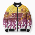 Personalized Brisbane Broncos Bomber Puffer Jacket Y2K Grunge Aesthetic With Cyber Flames and Starburst Graphics