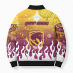 Personalized Brisbane Broncos Bomber Puffer Jacket Y2K Grunge Aesthetic With Cyber Flames and Starburst Graphics