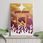 Personalized Brisbane Broncos Canvas Wall Art Y2K Grunge Aesthetic With Cyber Flames and Starburst Graphics