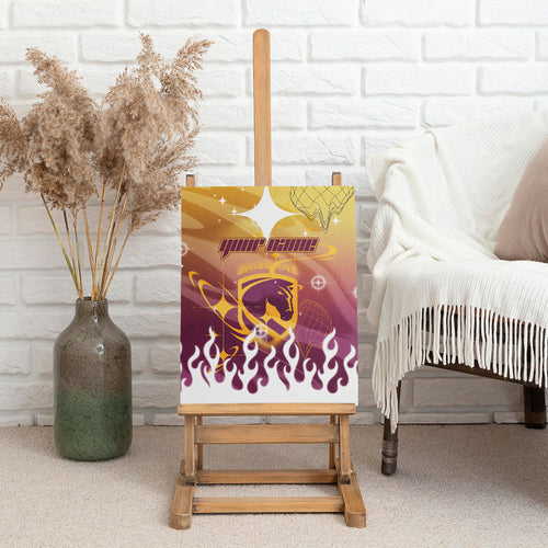 Personalized Brisbane Broncos Canvas Wall Art Y2K Grunge Aesthetic With Cyber Flames and Starburst Graphics