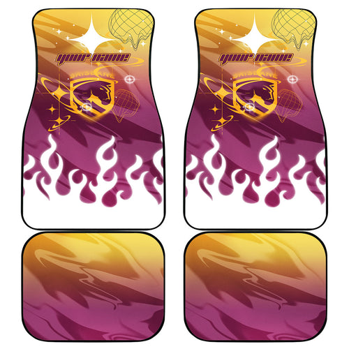 Personalized Brisbane Broncos Car Mats Y2K Grunge Aesthetic With Cyber Flames and Starburst Graphics