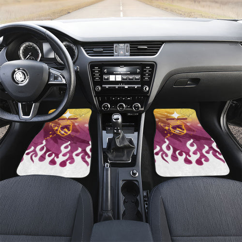 Personalized Brisbane Broncos Car Mats Y2K Grunge Aesthetic With Cyber Flames and Starburst Graphics