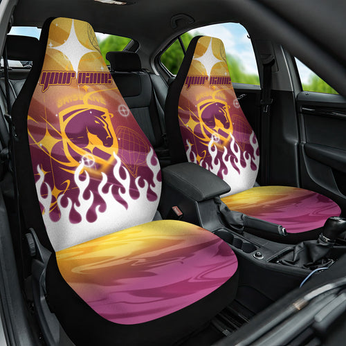 Personalized Brisbane Broncos Car Seat Cover Y2K Grunge Aesthetic With Cyber Flames and Starburst Graphics