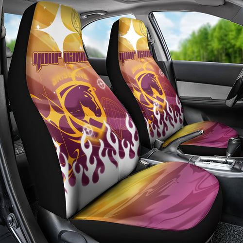 Personalized Brisbane Broncos Car Seat Cover Y2K Grunge Aesthetic With Cyber Flames and Starburst Graphics