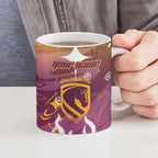 Personalized Brisbane Broncos Ceramic Mug Y2K Grunge Aesthetic With Cyber Flames and Starburst Graphics