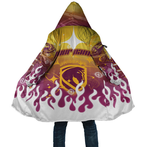 Personalized Brisbane Broncos Cloak Y2K Grunge Aesthetic With Cyber Flames and Starburst Graphics