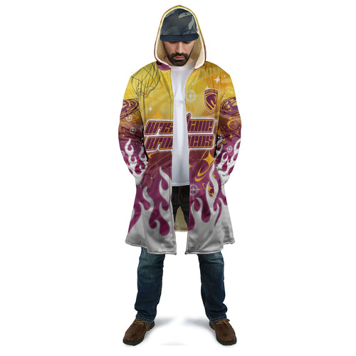 Personalized Brisbane Broncos Cloak Y2K Grunge Aesthetic With Cyber Flames and Starburst Graphics