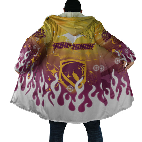 Personalized Brisbane Broncos Cloak Y2K Grunge Aesthetic With Cyber Flames and Starburst Graphics