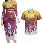 Personalized Brisbane Broncos Couples Matching Long Sleeve Bodycon Dress and Hawaiian Shirt Y2K Grunge Aesthetic With Cyber Flames and Starburst Graphics