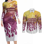Personalized Brisbane Broncos Couples Matching Long Sleeve Bodycon Dress and Long Sleeve Button Shirt Y2K Grunge Aesthetic With Cyber Flames and Starburst Graphics