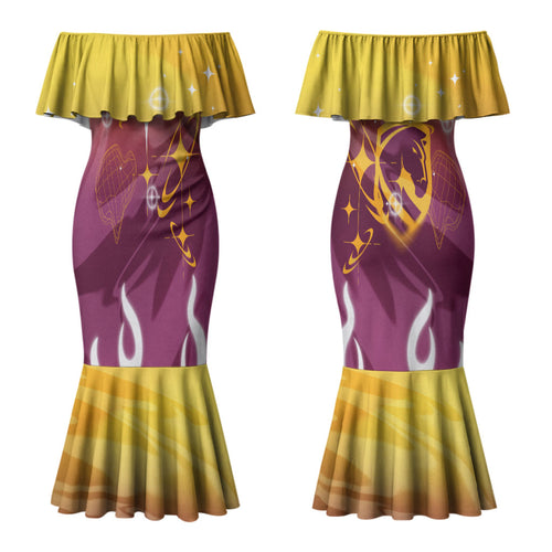 Personalized Brisbane Broncos Couples Matching Mermaid Dress and Hawaiian Shirt Y2K Grunge Aesthetic With Cyber Flames and Starburst Graphics