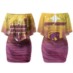Personalized Brisbane Broncos Couples Matching Off Shoulder Short Dress and Long Sleeve Button Shirt Y2K Grunge Aesthetic With Cyber Flames and Starburst Graphics