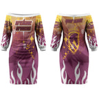 Personalized Brisbane Broncos Couples Matching Off The Shoulder Long Sleeve Dress and Hawaiian Shirt Y2K Grunge Aesthetic With Cyber Flames and Starburst Graphics