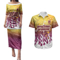 Personalized Brisbane Broncos Couples Matching Puletasi and Hawaiian Shirt Y2K Grunge Aesthetic With Cyber Flames and Starburst Graphics