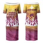 Personalized Brisbane Broncos Couples Matching Puletasi and Long Sleeve Button Shirt Y2K Grunge Aesthetic With Cyber Flames and Starburst Graphics