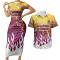 Personalized Brisbane Broncos Couples Matching Short Sleeve Bodycon Dress and Hawaiian Shirt Y2K Grunge Aesthetic With Cyber Flames and Starburst Graphics