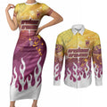 Personalized Brisbane Broncos Couples Matching Short Sleeve Bodycon Dress and Long Sleeve Button Shirt Y2K Grunge Aesthetic With Cyber Flames and Starburst Graphics