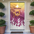 Personalized Brisbane Broncos Door Cover Y2K Grunge Aesthetic With Cyber Flames and Starburst Graphics