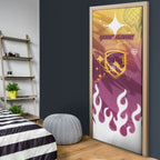 Personalized Brisbane Broncos Door Cover Y2K Grunge Aesthetic With Cyber Flames and Starburst Graphics
