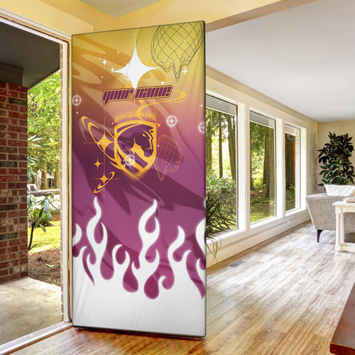 Personalized Brisbane Broncos Door Cover Y2K Grunge Aesthetic With Cyber Flames and Starburst Graphics