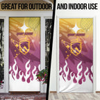 Personalized Brisbane Broncos Door Cover Y2K Grunge Aesthetic With Cyber Flames and Starburst Graphics
