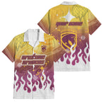 Personalized Brisbane Broncos Family Matching Mermaid Dress and Hawaiian Shirt Y2K Grunge Aesthetic With Cyber Flames and Starburst Graphics