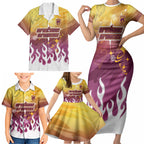 Personalized Brisbane Broncos Family Matching Short Sleeve Bodycon Dress and Hawaiian Shirt Y2K Grunge Aesthetic With Cyber Flames and Starburst Graphics