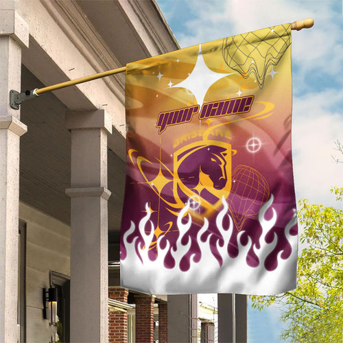 Personalized Brisbane Broncos Garden Flag Y2K Grunge Aesthetic With Cyber Flames and Starburst Graphics