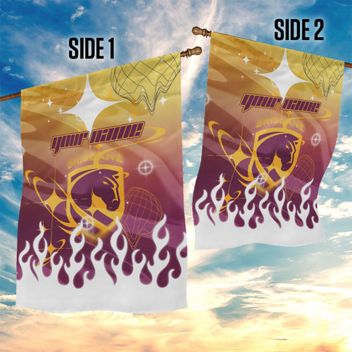 Personalized Brisbane Broncos Garden Flag Y2K Grunge Aesthetic With Cyber Flames and Starburst Graphics