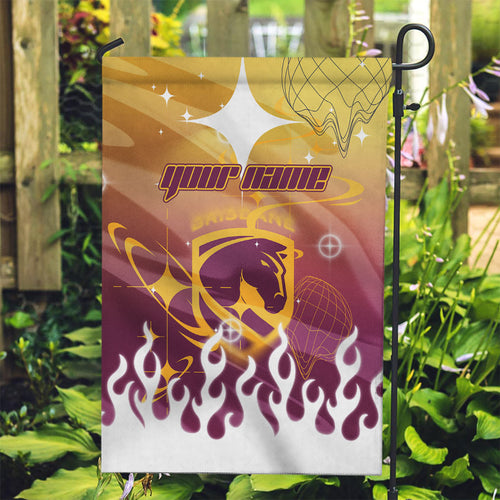 Personalized Brisbane Broncos Garden Flag Y2K Grunge Aesthetic With Cyber Flames and Starburst Graphics