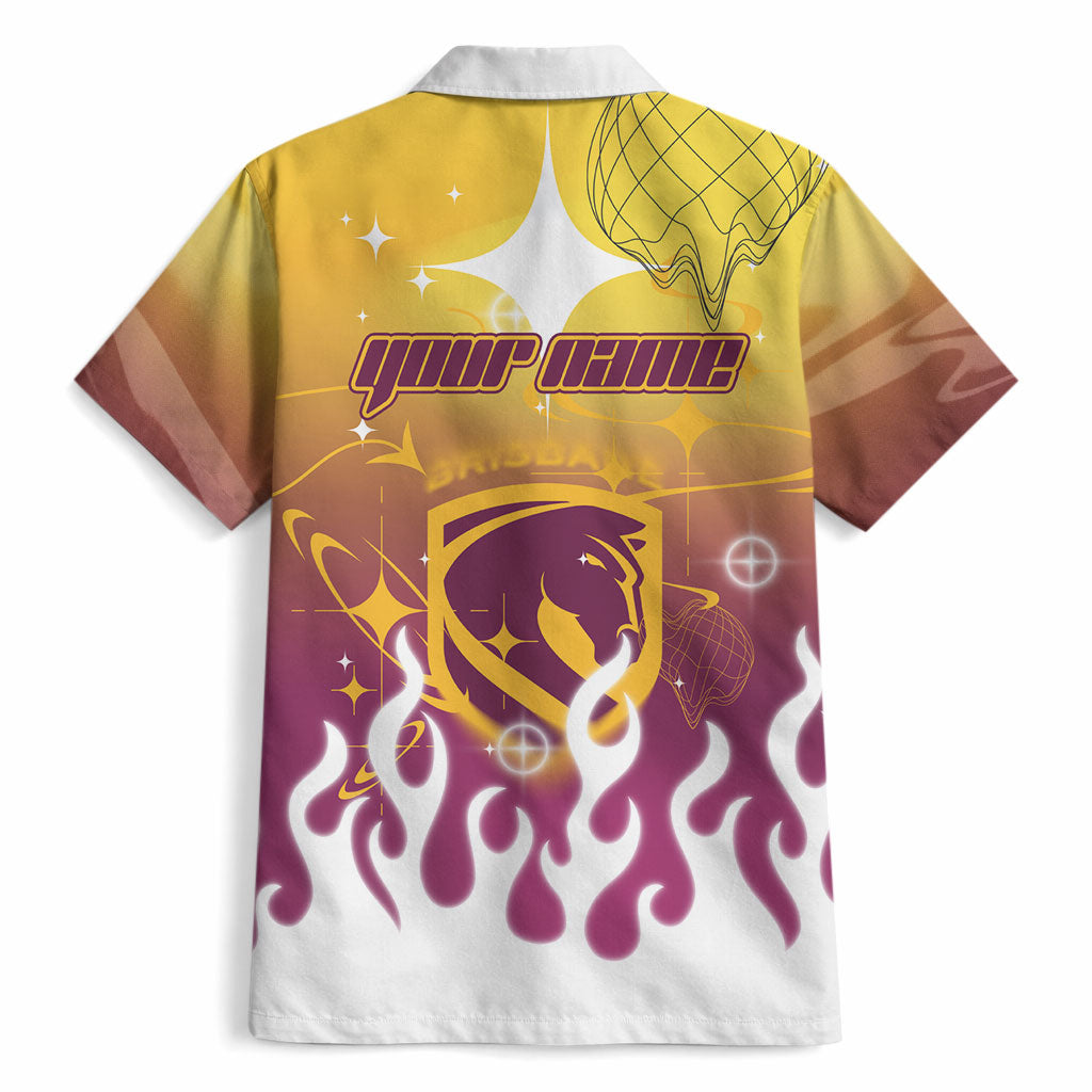 Personalized Brisbane Broncos Hawaiian Shirt Y2K Grunge Aesthetic With Cyber Flames and Starburst Graphics